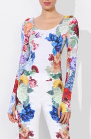 Alice + Olivia Rhys Floral Print Long Sleeve Bodysuit
