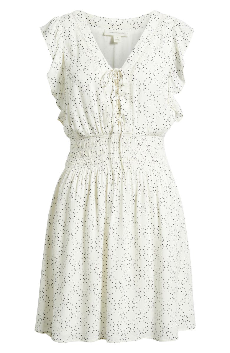 Treasure & Bond Lace-Up Smocked Waist Minidress, Alternate, color, Ivory- Navy Star Dot