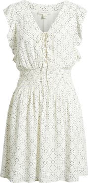Treasure & Bond Lace-Up Smocked Waist Minidress