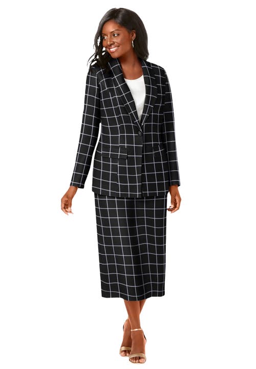 Jessica London 2-piece Stretch Crepe Single-breasted Skirt Suit In Multi