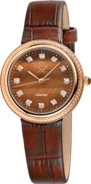 GV2 Arezzo Diamond Embellished Leather Strap Watch, 33mm - 0.14ctw