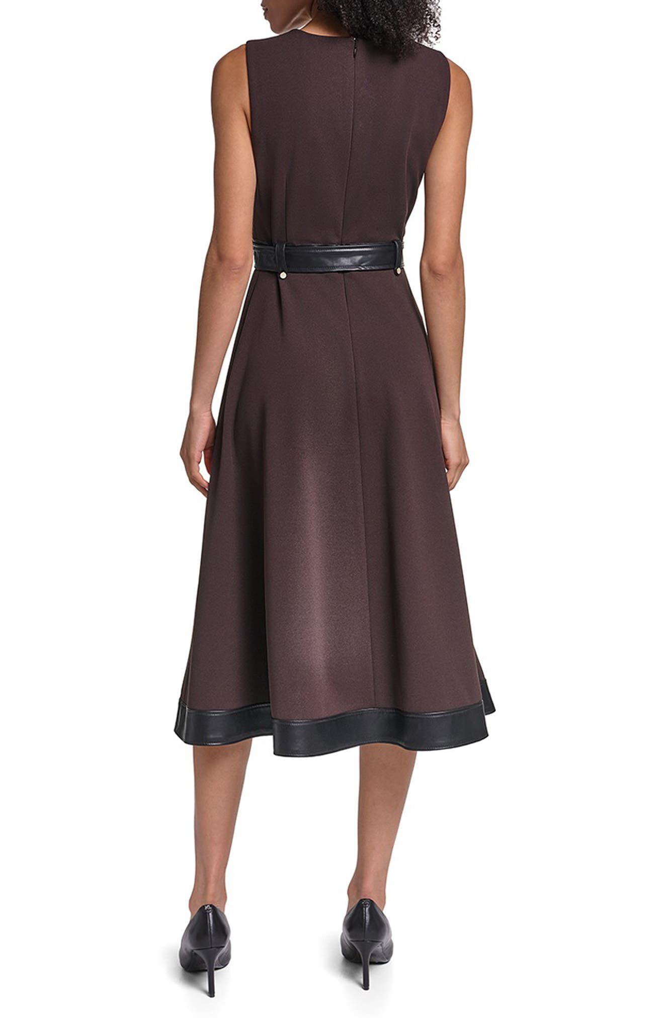 KARL LAGERFELD PARIS Belted Sleeveless Scuba Crepe Midi Dress (Women ...