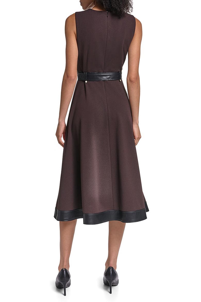 Belted Sleeveless Scuba Crepe Midi Dress, Alternate, color, ESPRESSO/ BLACK