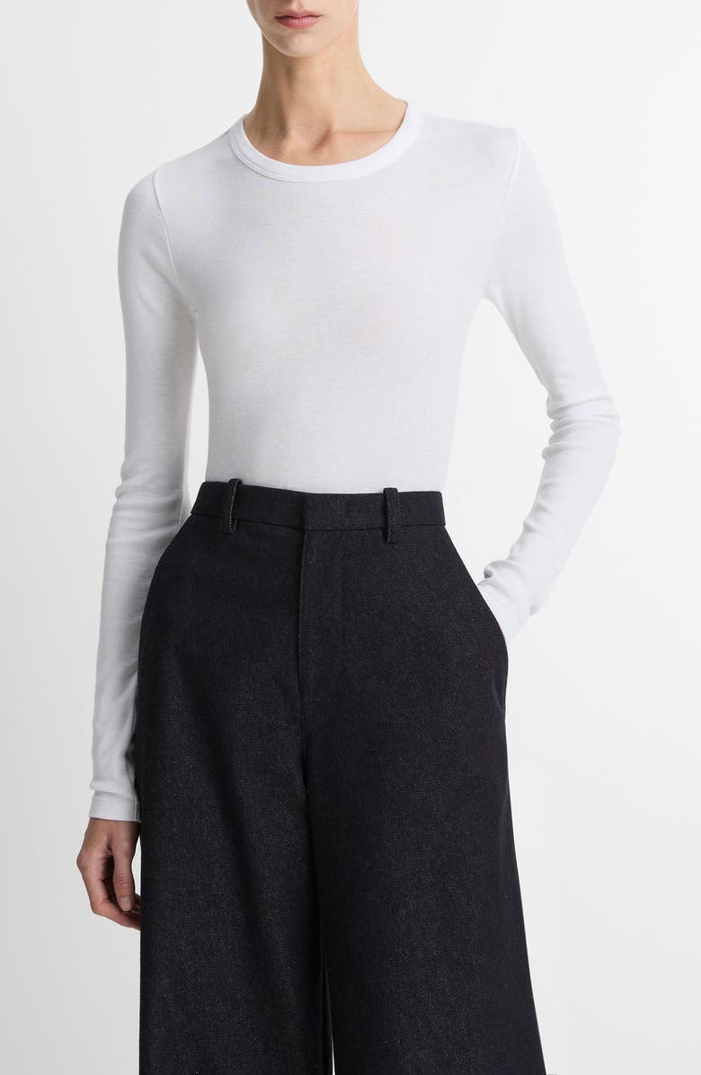 Vince Essential Long Sleeve Pima Cotton & Modal T-Shirt, Main, color, Optic White