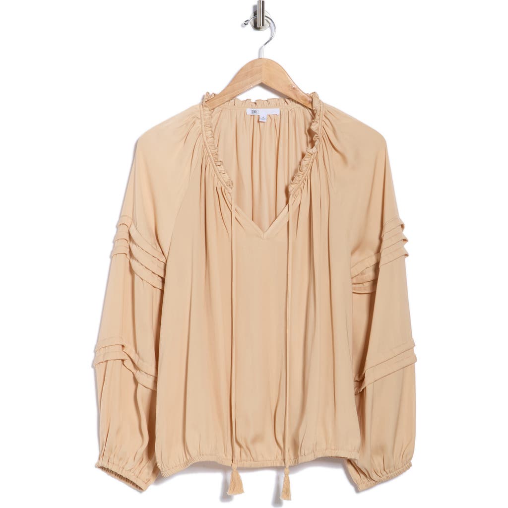 Dr2 By Daniel Rainn Tie Front Long Sleeve Satin Top In Gold
