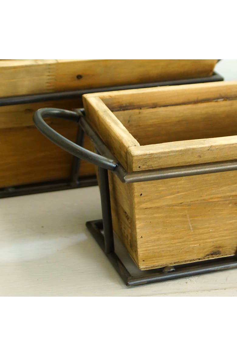 Wood Brown Metal Framed Wood Planters Set of 2, 15.78 Inch Decorative Indoor Planters, Alternate, color, Brown