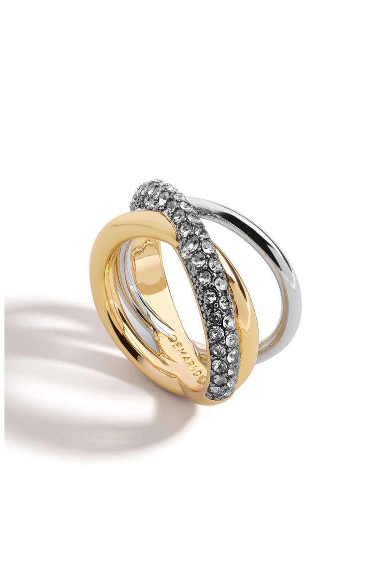 Aya Two-Tone Pavé Crisscross Pinky Ring, Main, color, GOLD/ GUNMETAL/ CRYSTAL