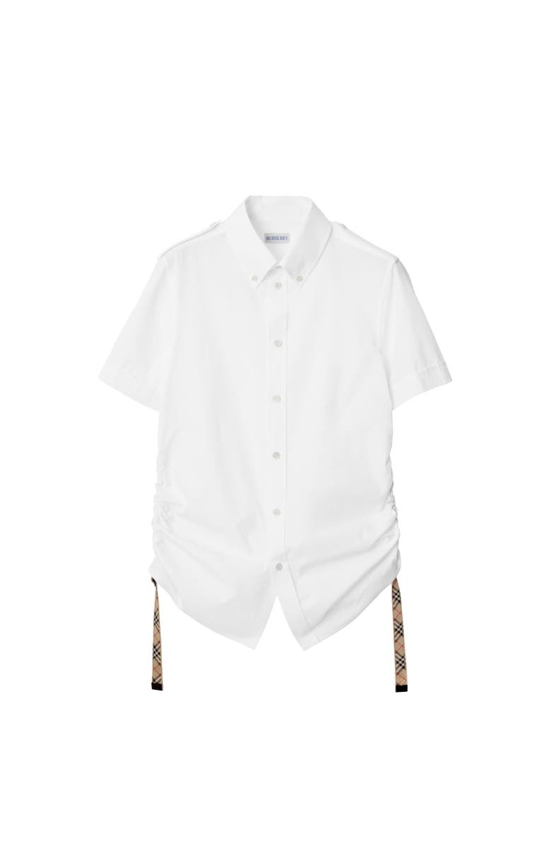 Burberry Check Trim Cotton Shirt, Alternate, color, Optic White