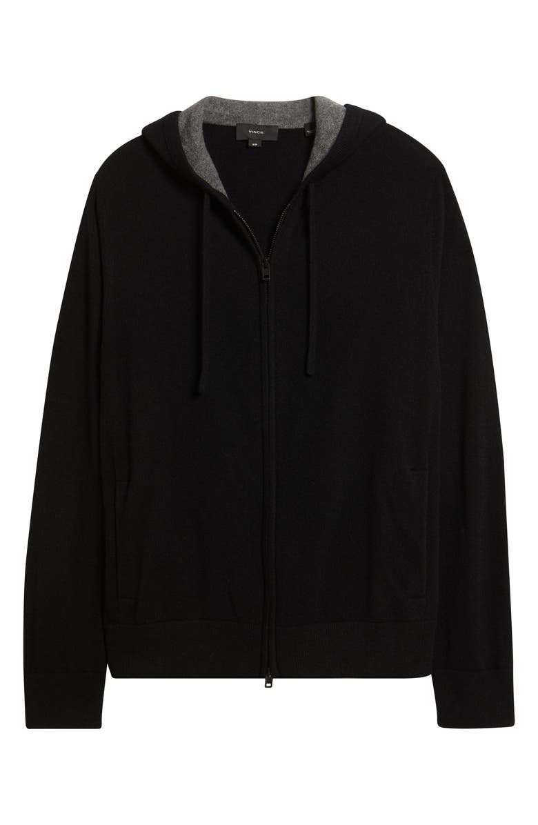 Vince Cashmere Zip Hoodie Sweater, Alternate, color, Black/ Medium Heather Grey