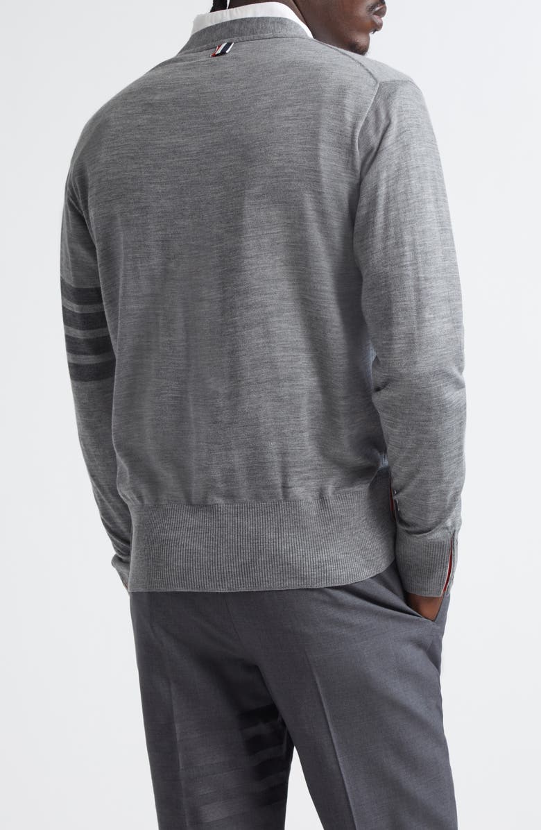 Thom Browne Classic 4-Bar Virgin Wool Cardigan, Alternate, color, Light Grey