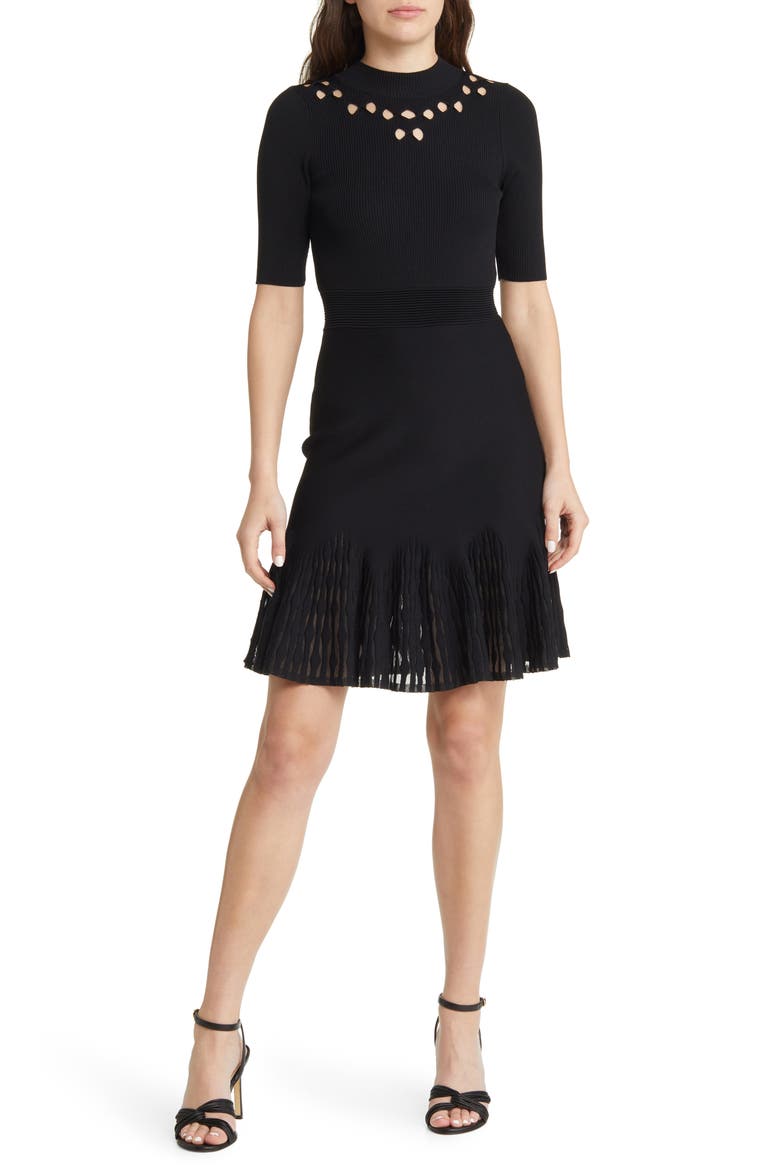 Jesseca Ribbed Sweater Dress, Main, color, BLACK