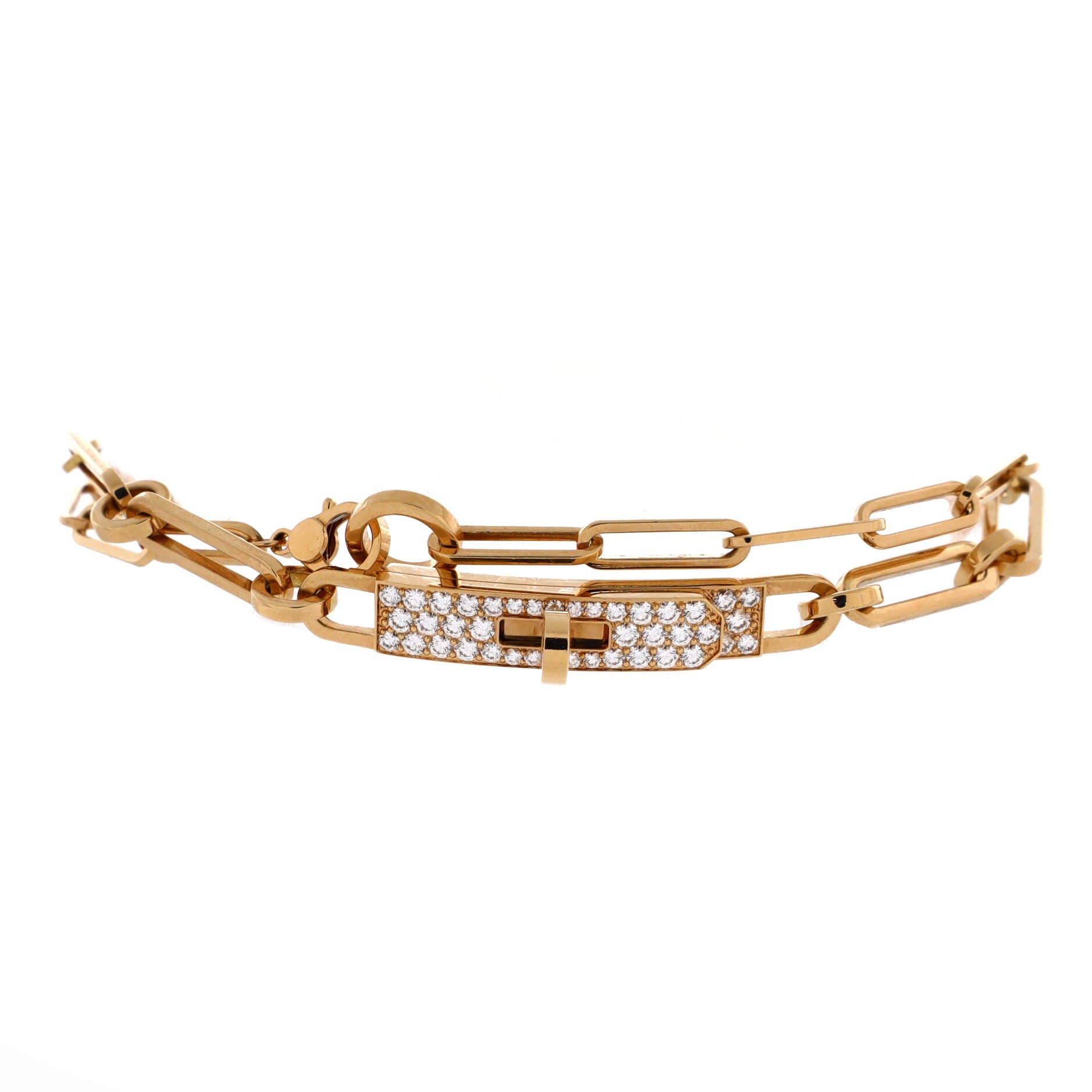 Kelly Chaine Double Tour Convertible Bracelet 18K Yellow Gold and Pave Diamonds Small, Main, color, Metallic Gold