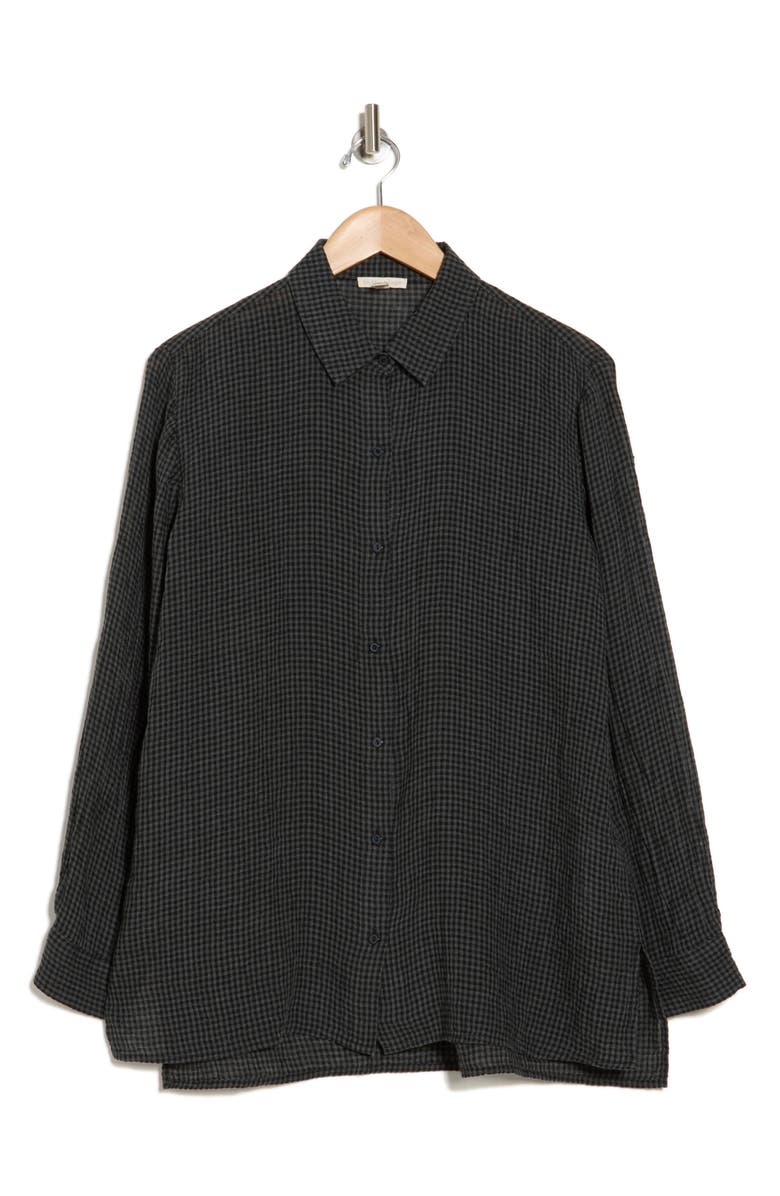 Eileen Fisher Classic Collar Linen Checkered Button-Up Shirt, Alternate, color,