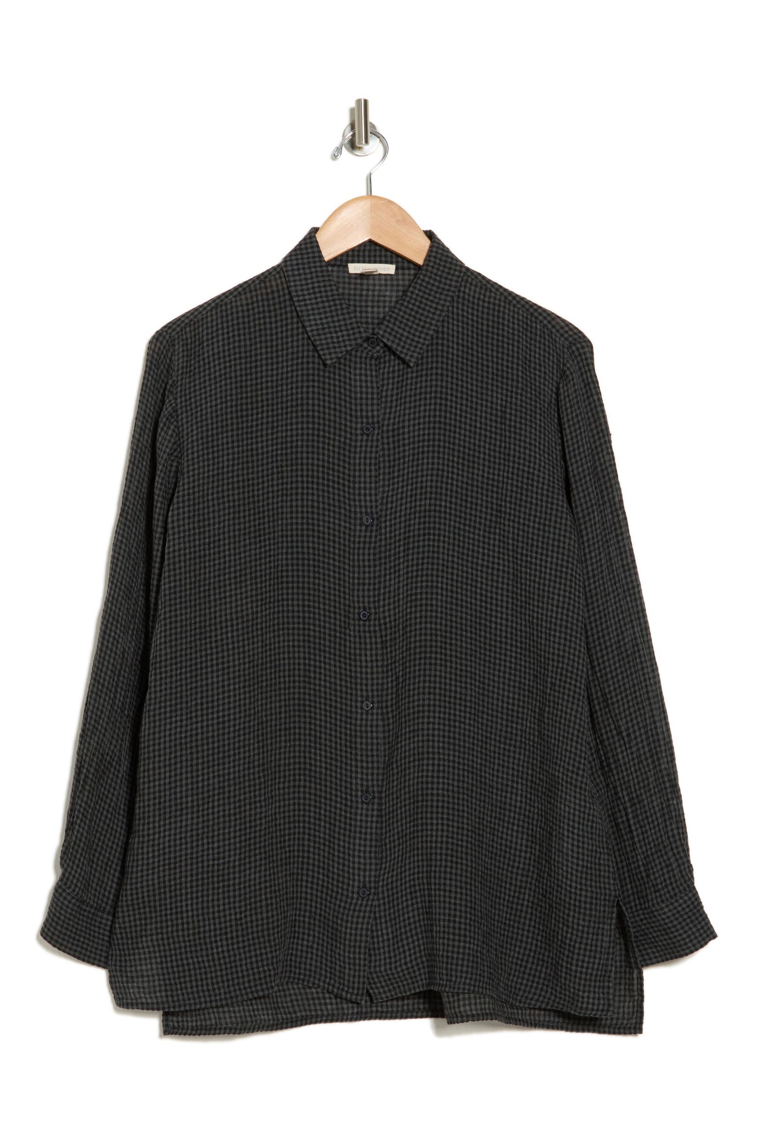 Clean Line N Rack Eileen Fisher Classic Collar Linen Checkered Button-Up Shirt (Women ...