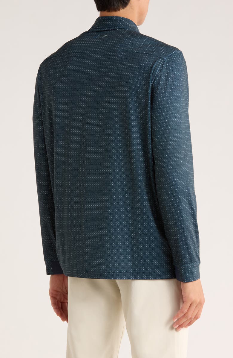 Greg Norman Knotweed Print Long Sleeve Performance Golf Polo, Alternate, color, Navy/ Green