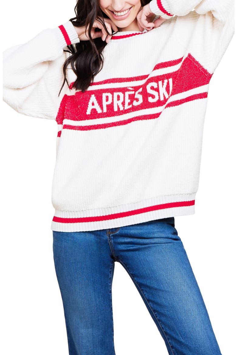 CozyChic® Aprés Ski Sweater, Alternate, color, CREAM/ AMERICANA RED