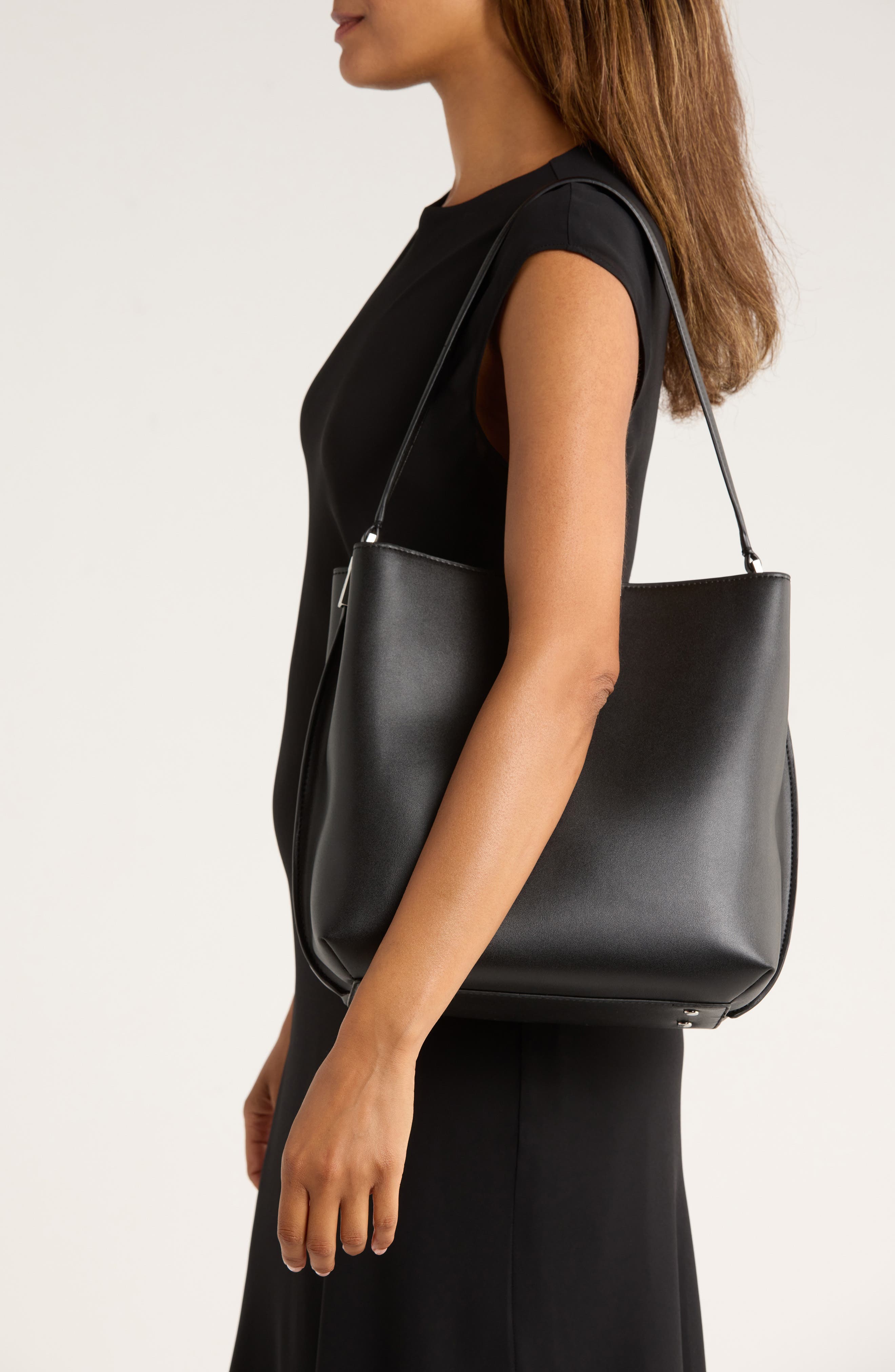 Calvin Klein Jodi Bucket Bag, Alternate, color, Black Silver