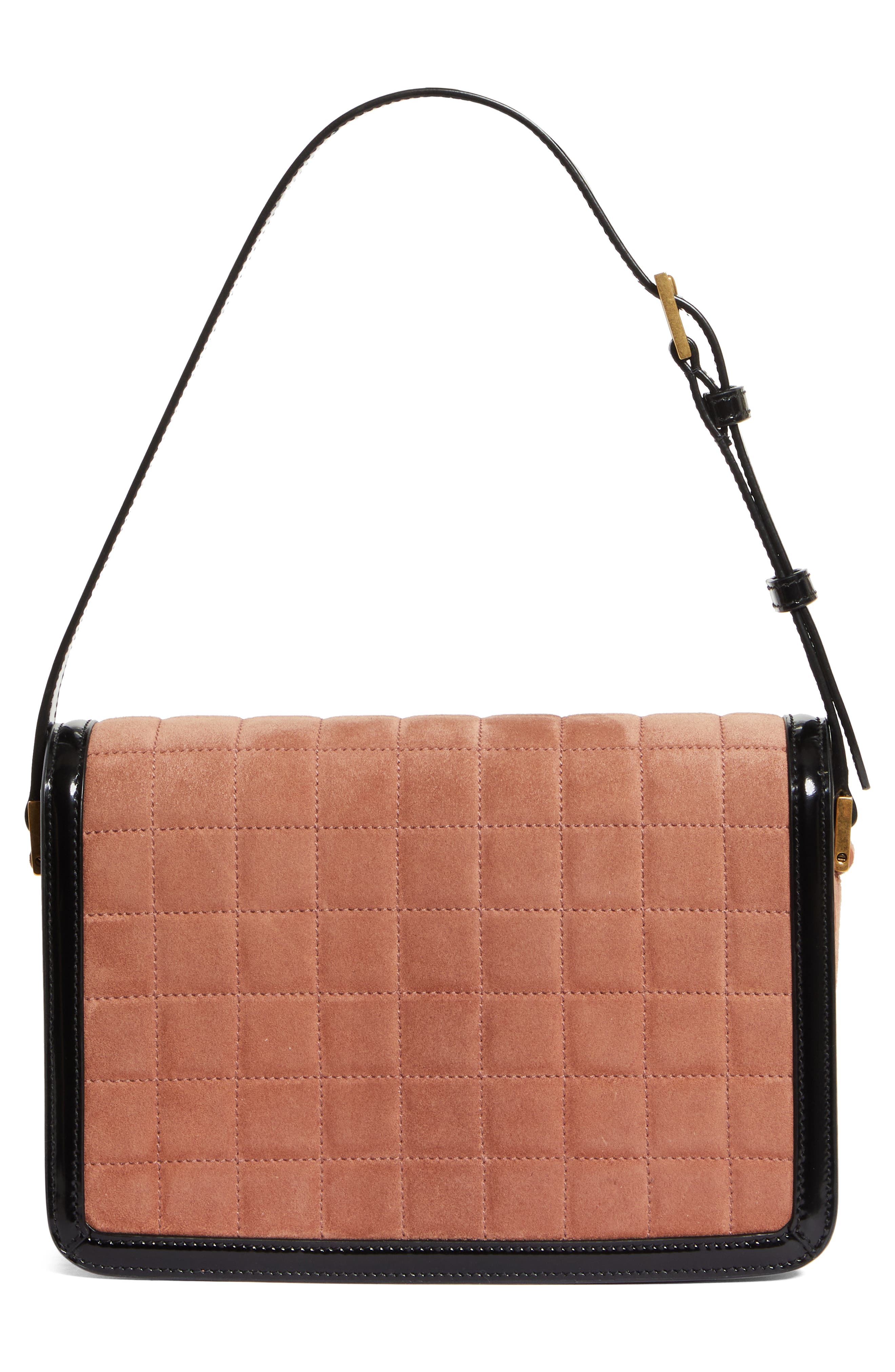 Saint Laurent Medium Solferino Suede Shoulder Bag, Alternate, color, Peach Flower/ Noir