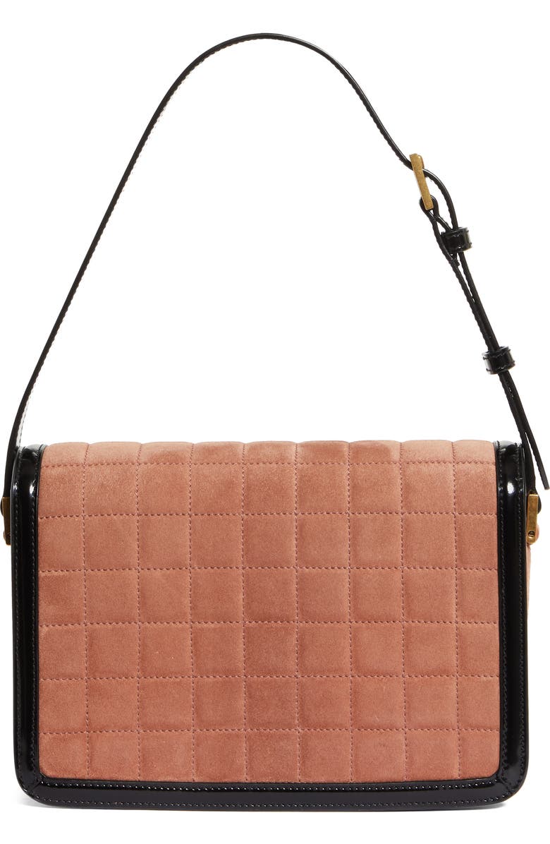 Saint Laurent Medium Solferino Suede Shoulder Bag, Alternate, color, Peach Flower/ Noir