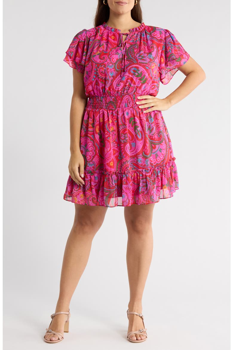 Anais Floral Print Ruffle Dress, Main, color, FUCHSIA MULTI