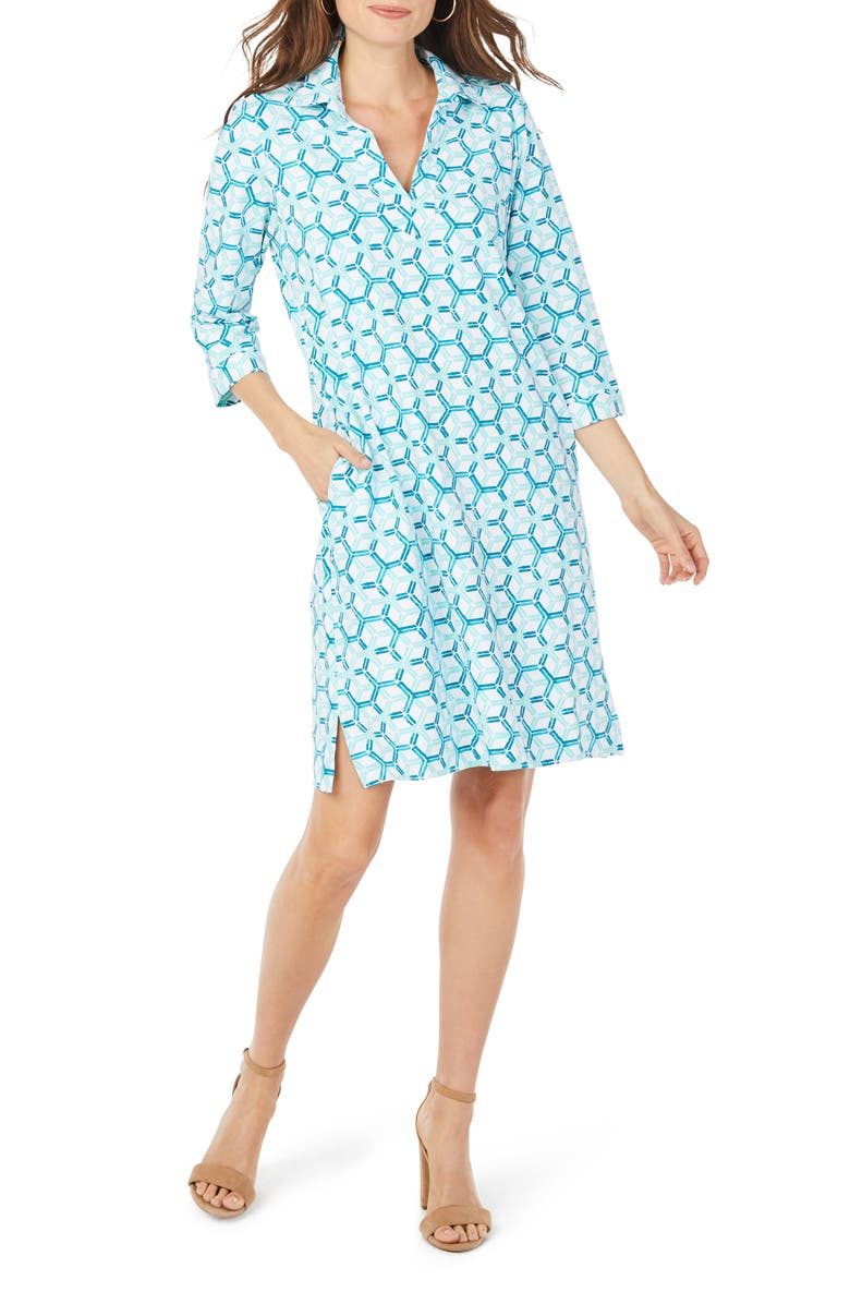 Foxcroft Angel Coastal Geometric Print Dress, Main, color, 