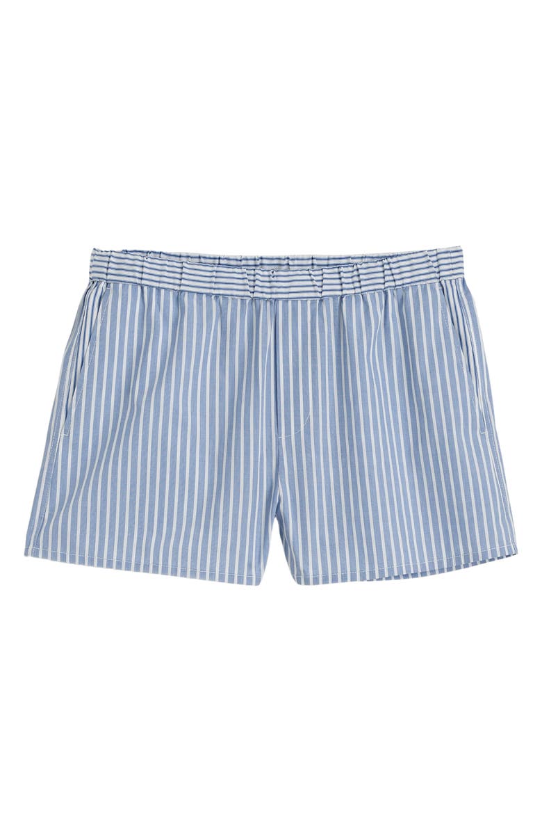 Madewell Stripe Poplin Pull-On Shorts, Alternate, color, Turquoise And White Stripe