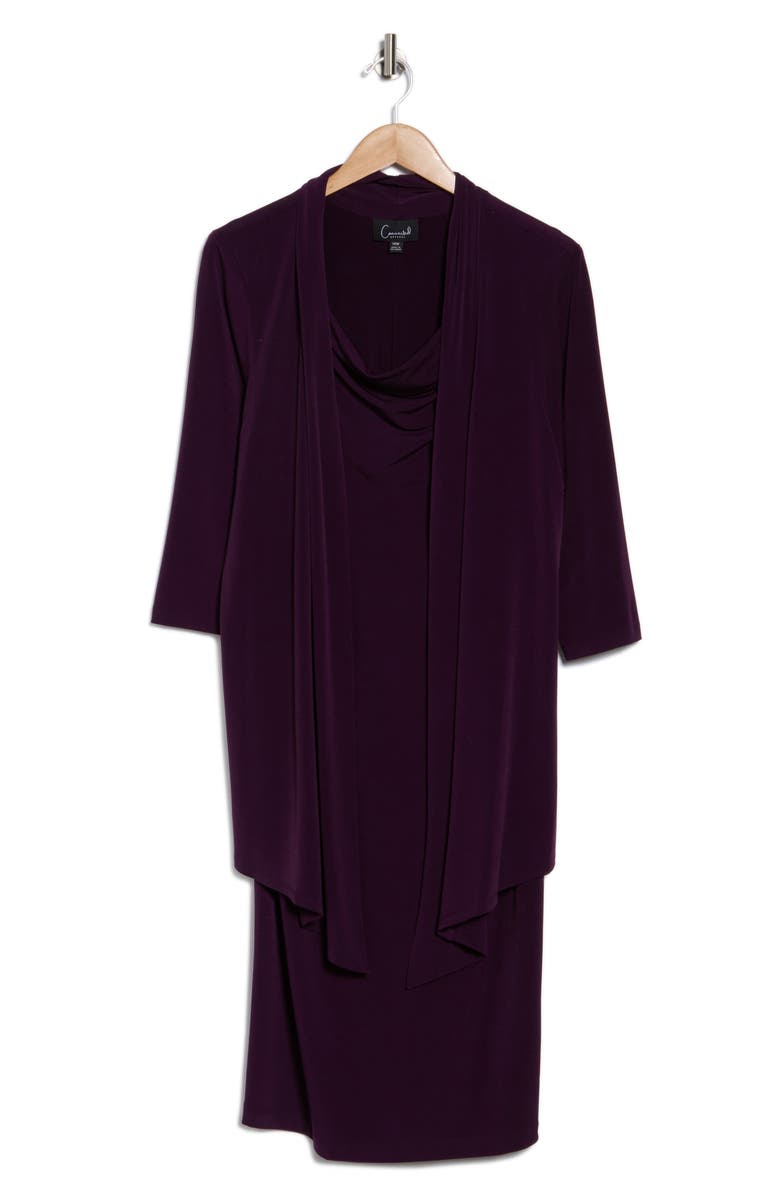 Connected Apparel Knit Mock Jacket Dress, Alternate, color, Aubergine