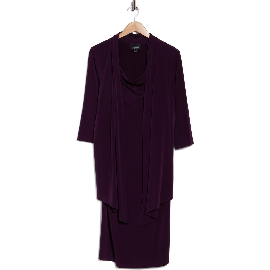 Connected Apparel Knit Mock Jacket Dress In Aubergine