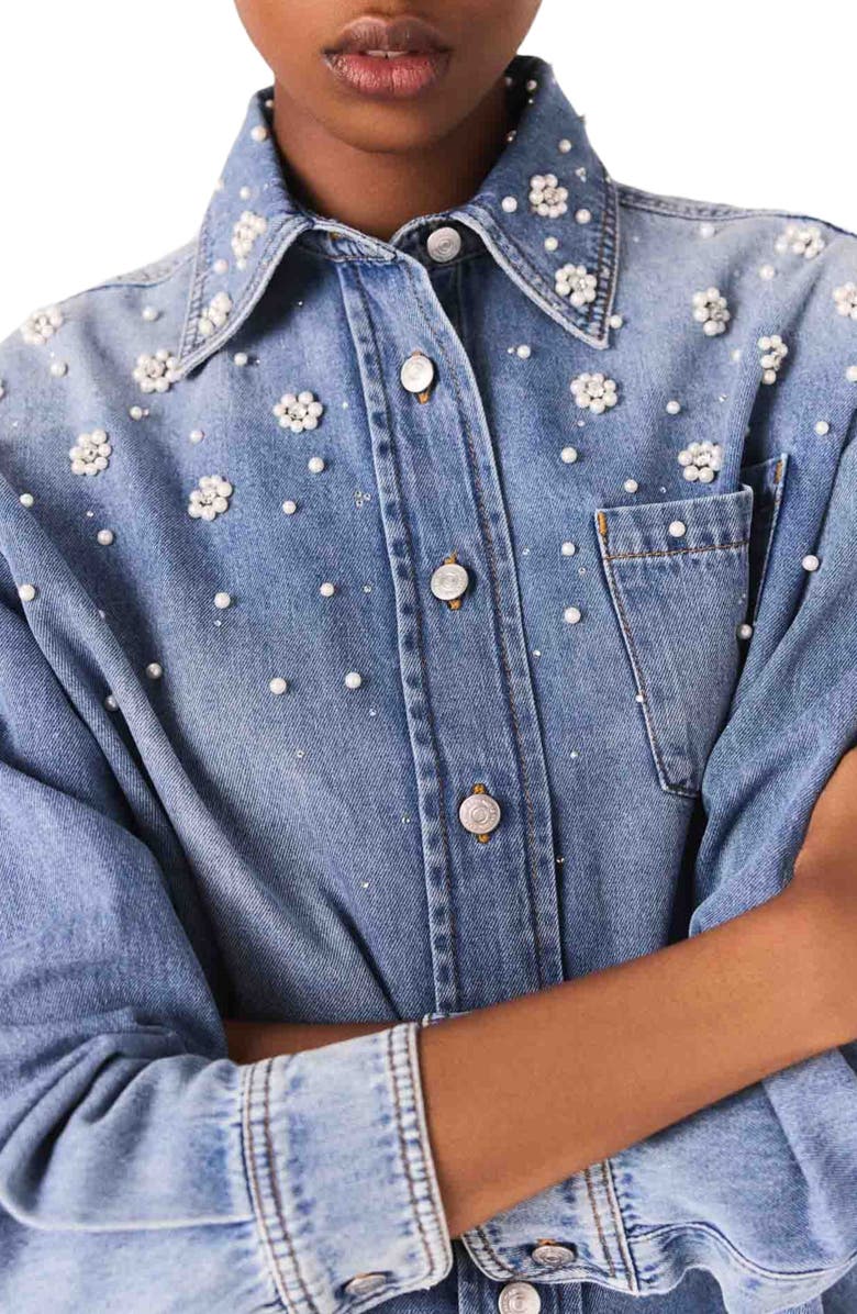 maje Denim shirt jacket, Alternate, color, Blue