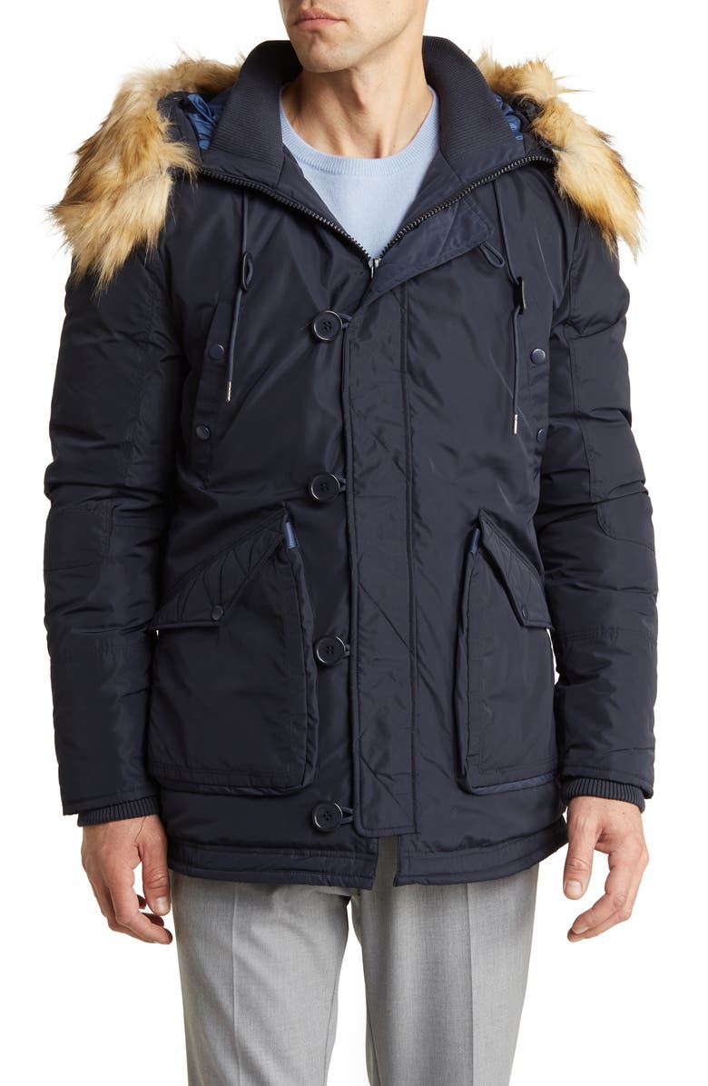 Robert Graham Faux Fur Trim Hooded Nylon Jacket, Main, color, 