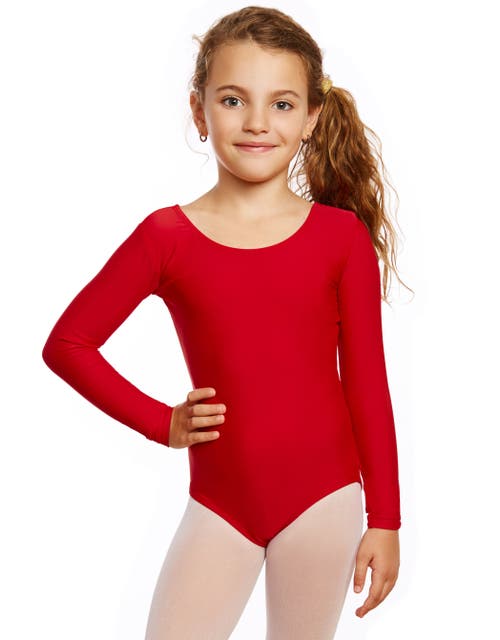Leveret Girls Long Sleeve Leotard In Red