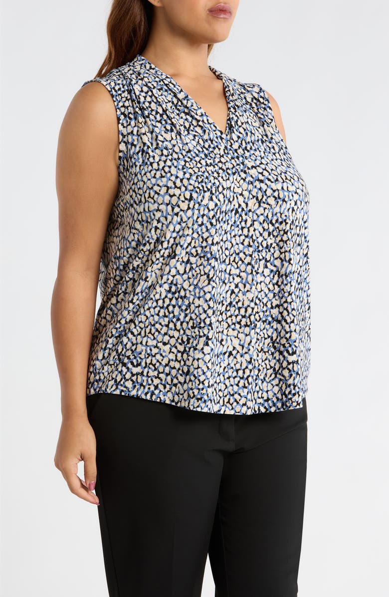 AK ANNE KLEIN Ruffle V-Neck Top, Alternate, color, Blue Jay Multi