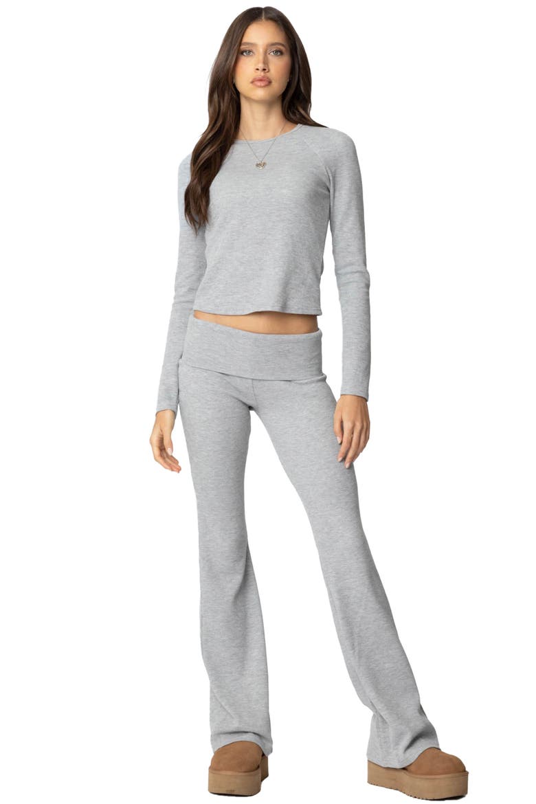 Sab Waffle Knit Foldover Pants, Alternate, color, GRAY-MELANGE