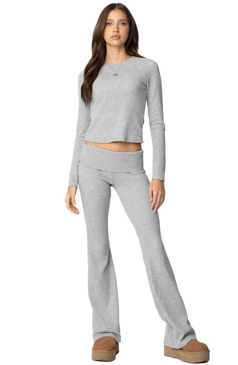 EDIKTED Sab Waffle Knit Foldover Pants, Alternate, color, Gray-Melange