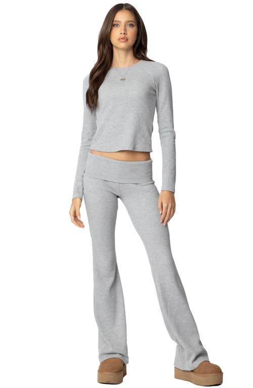 Edikted Sab Waffle Knit Foldover Pants In Gray-melange