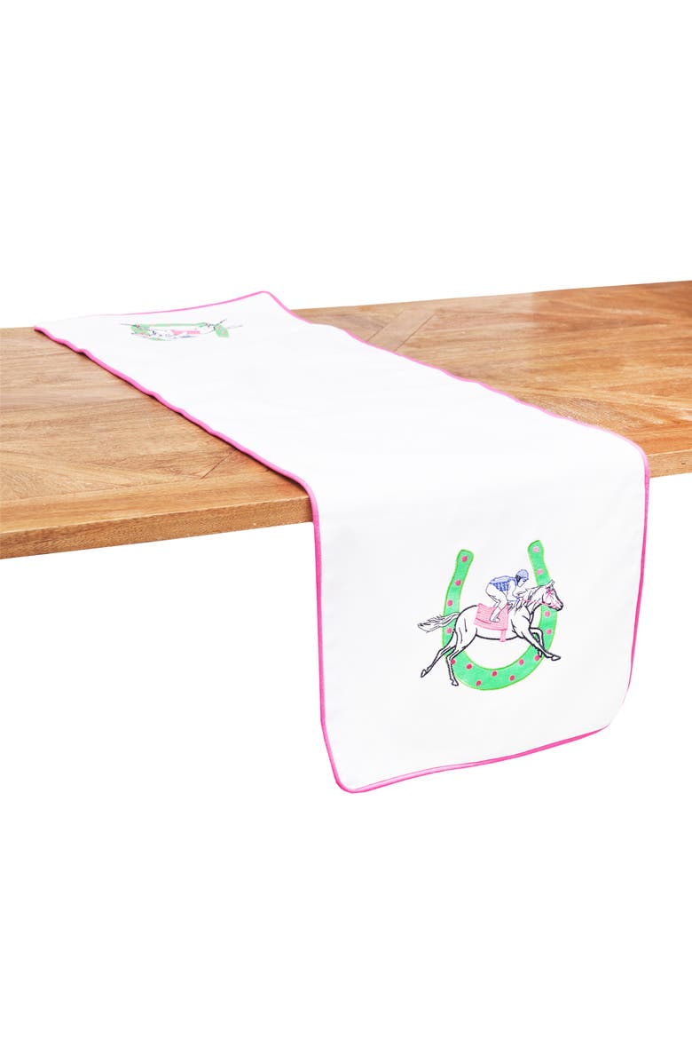Derby Horse Table Runner 14" x 51", Alternate, color, White