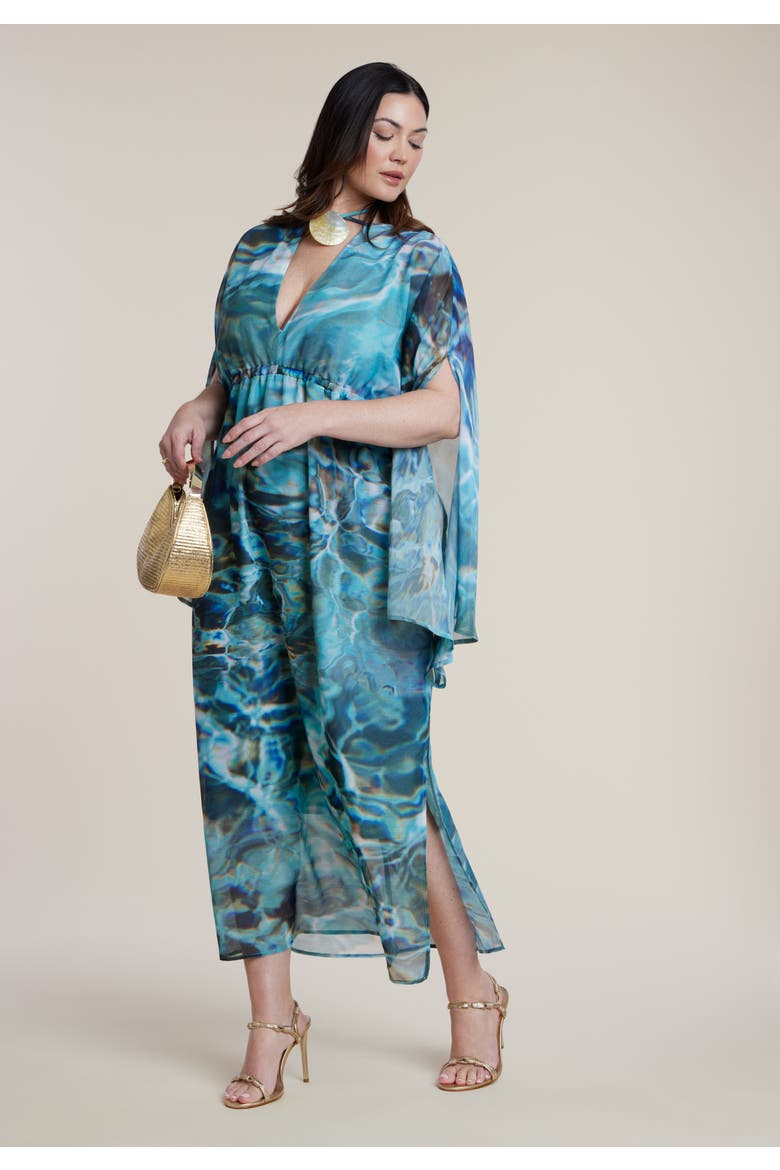 Shell Detail Wide Sleeve Kaftan, Alternate, color, AQUAMARINE