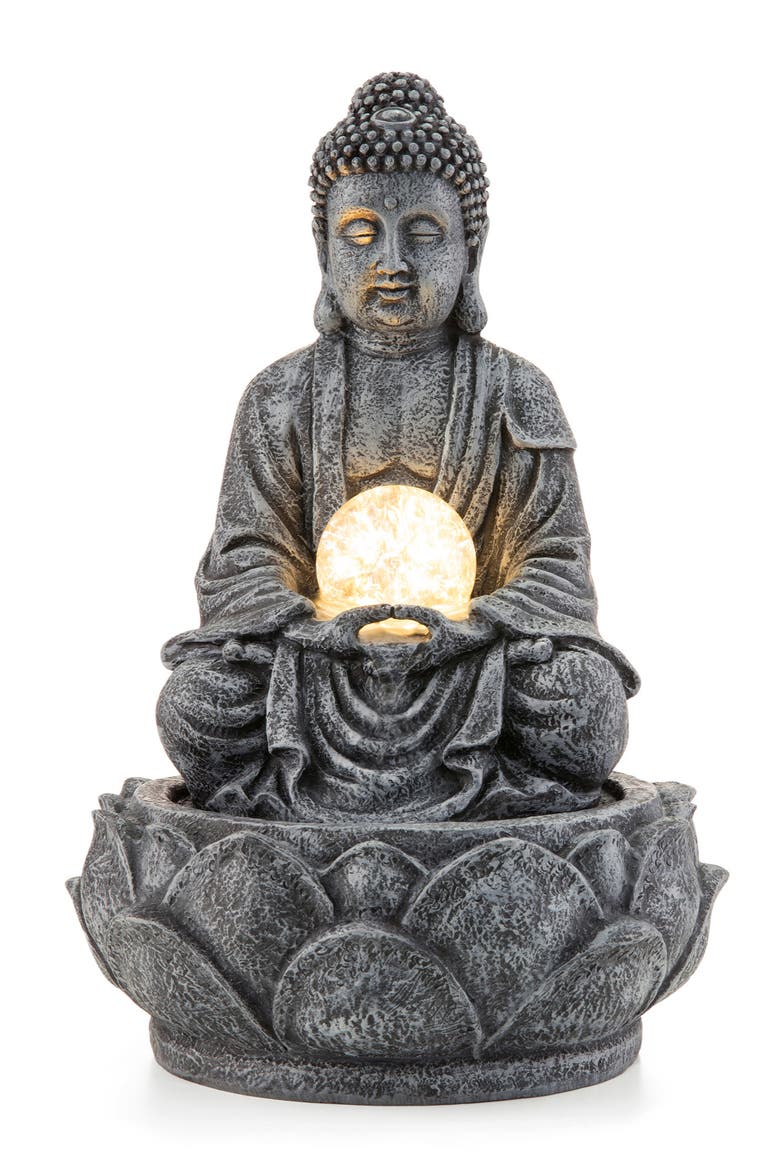 Zen-Style Polyresin Table Fountain with Pump and LED Light, Main, color, Grey