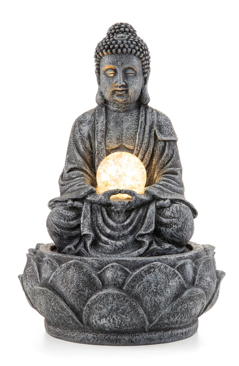 Glitzhome Zen-Style Polyresin Table Fountain with Pump and LED Light, Main, color, Grey
