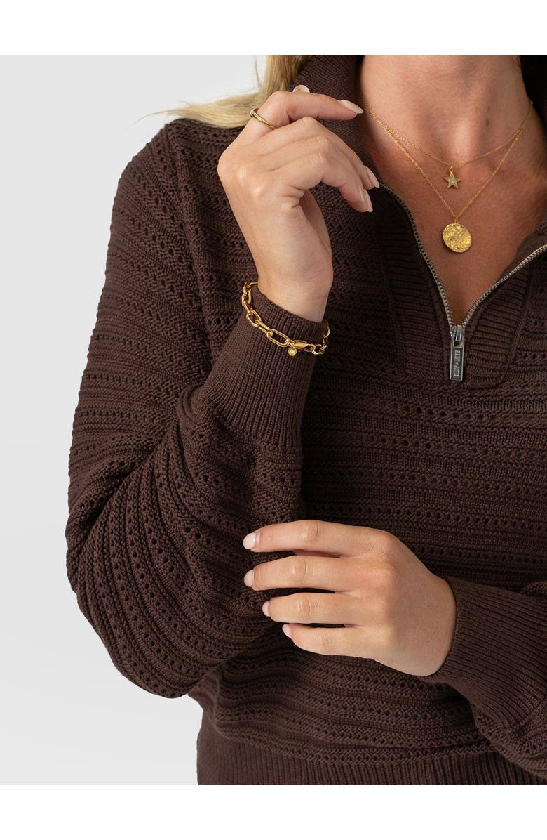 Saint + Sofia Ester Quarter Zip Knit, Alternate, color, Chocolate