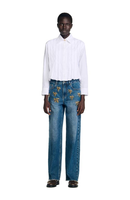 Sandro Pleated Cropped Shirt In White