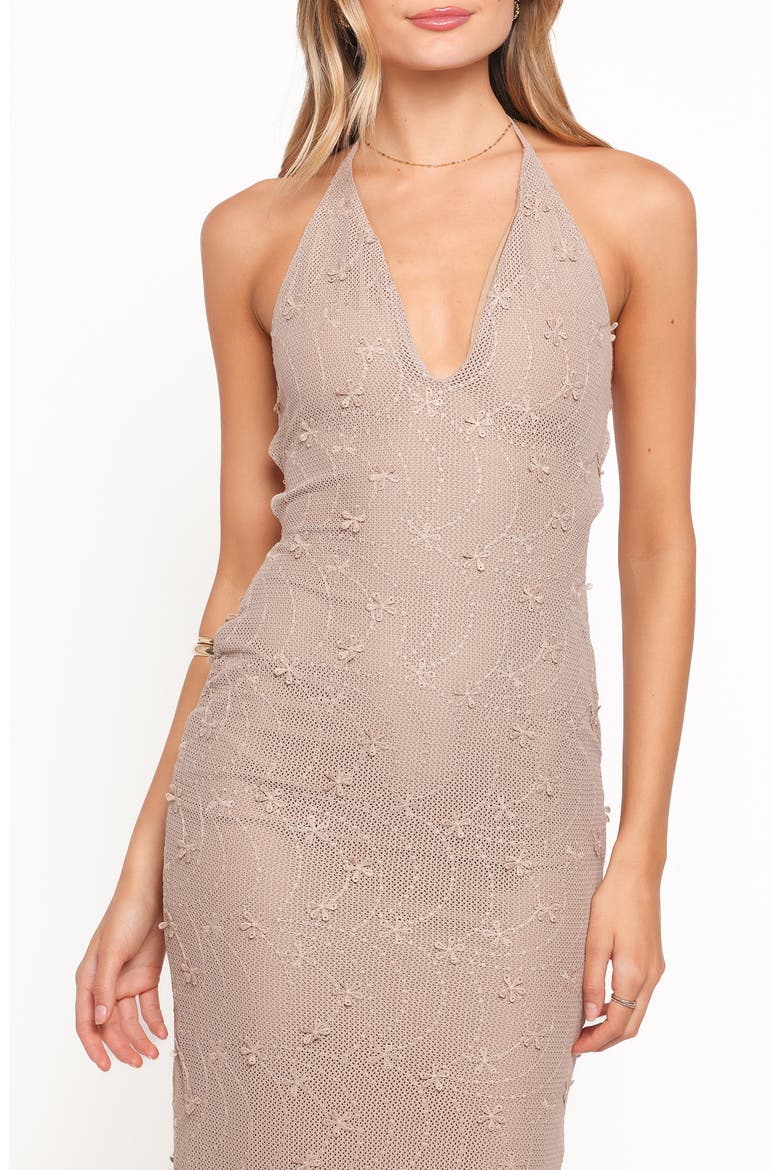 Riley Floral Halter Maxi Dress, Alternate, color, TAUPE
