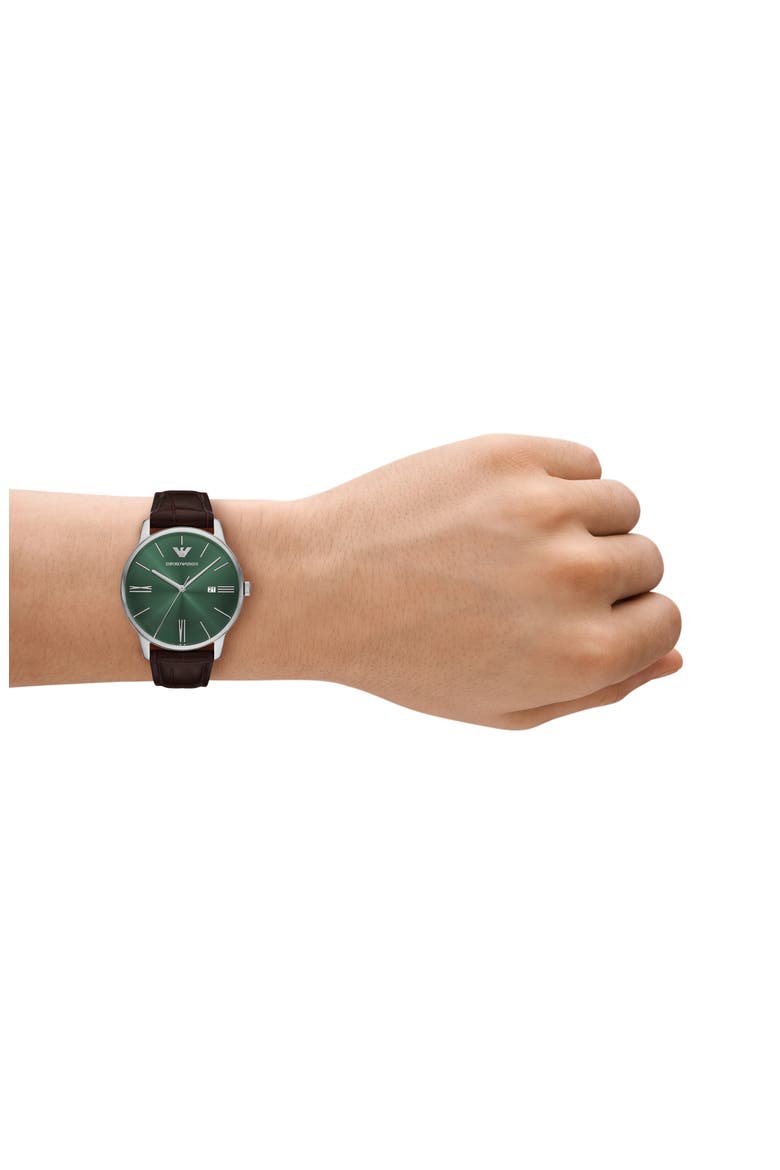 Minimalist Leather Strap Watch, 39mm, Alternate, color, GREEN/ BROWN