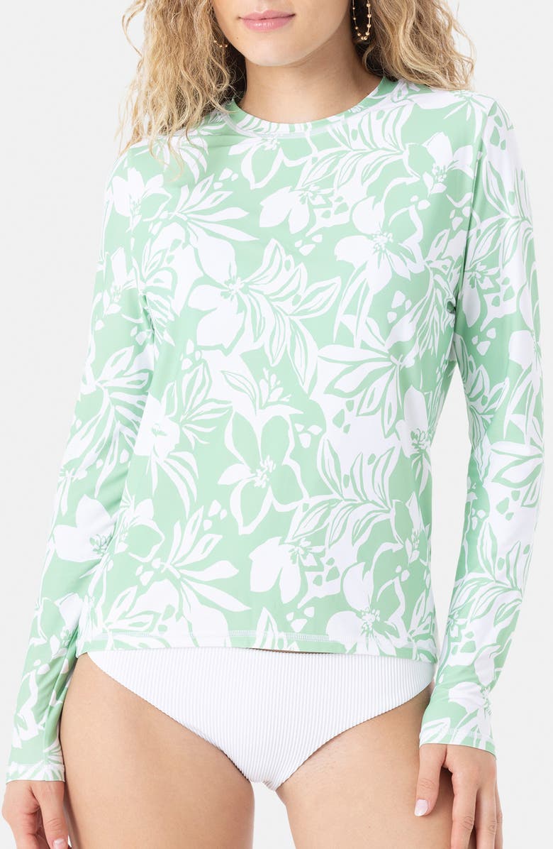 Roxy Oceanside Sea Skippin Long Sleeve Cover-Up Shirt, Alternate, color, Seafoam