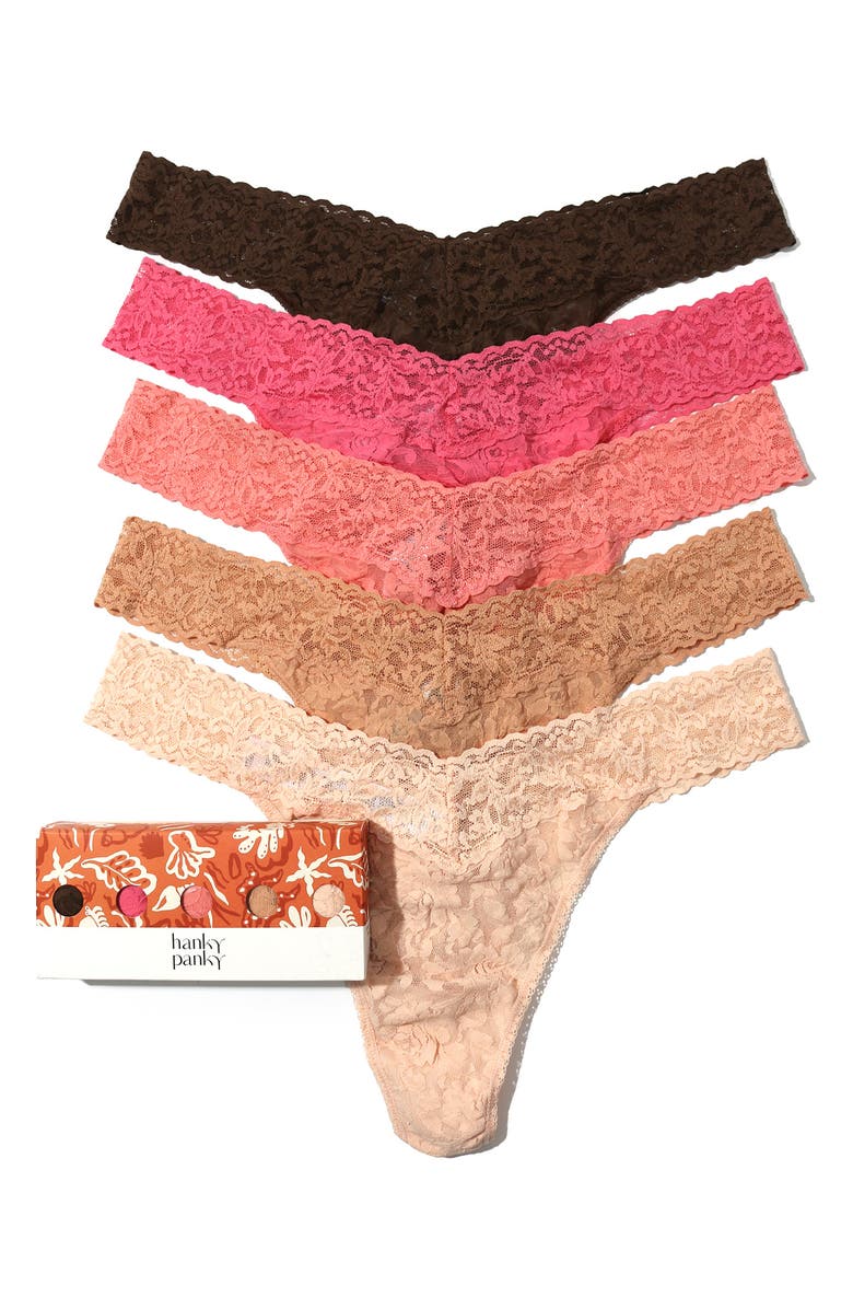 Hanky Panky Assorted 5-Pack Lace Original Rise Thongs, Alternate, color, 