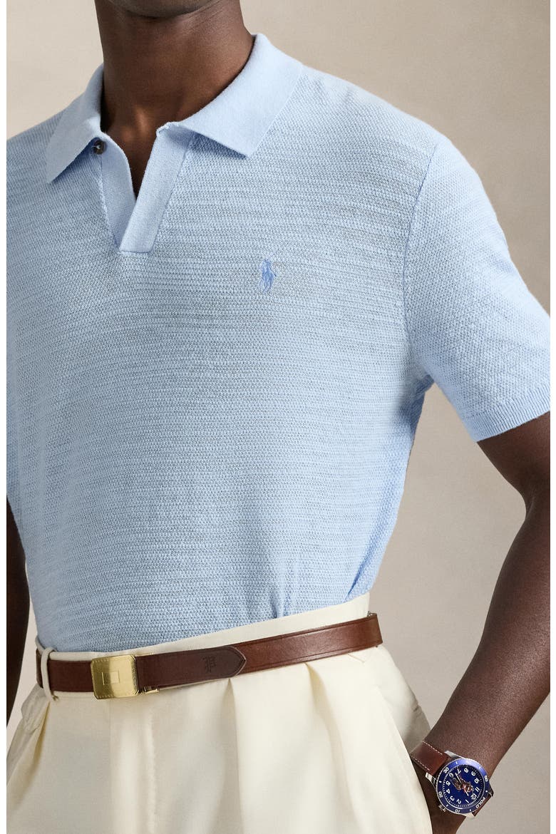 Textured Seed Stitch Cotton & Linen Polo, Alternate, color, OFFICE BLUE/ DECKWASH WHITE
