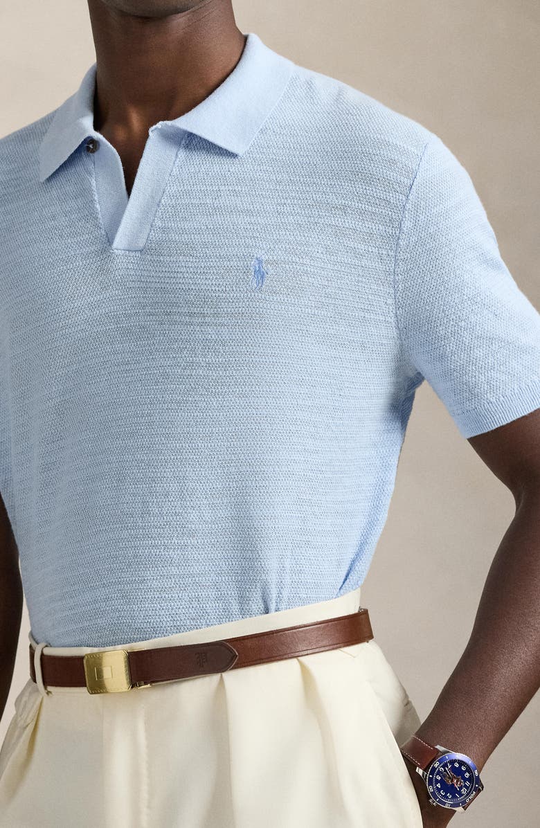 Polo Ralph Lauren Textured Seed Stitch Cotton & Linen Polo, Alternate, color, Office Blue/ Deckwash White