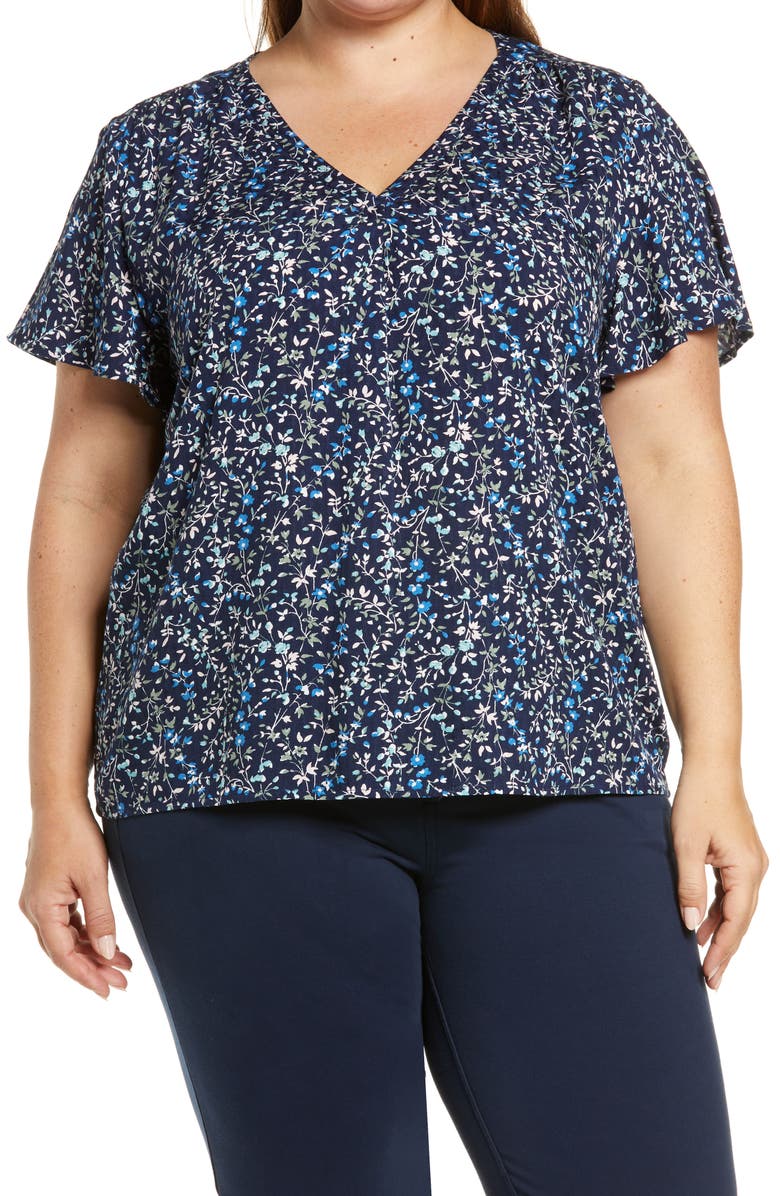 Caslon<sup>®</sup> Dobby Print Flutter Sleeve Top, Main, color, 