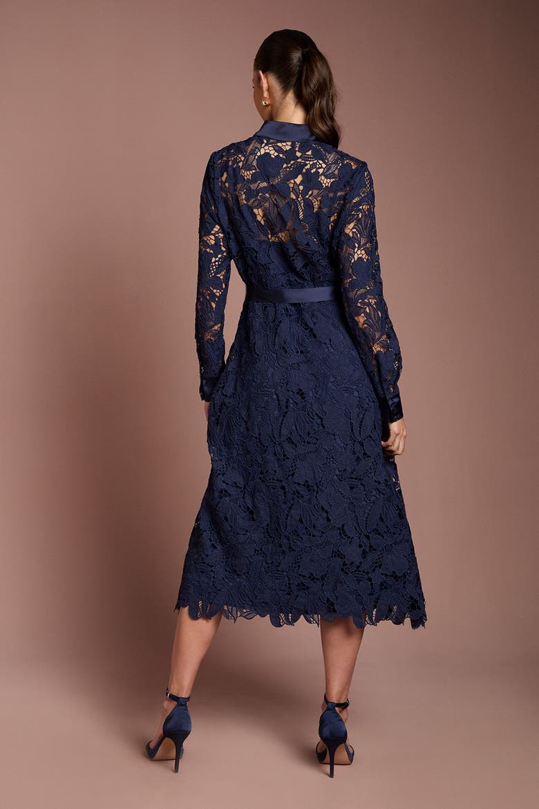 Lace Shirt Long Sleeve Dress, Alternate, color, Navy