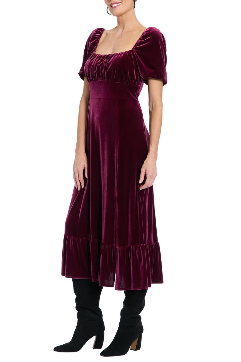 Square Neck Puff Sleeve Empire Waist Dress, Alternate, color, PORT